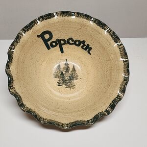 VTG Popcorn Bowl Three Rivers Pottery Winter Pines 1991 "Sheila"USA Lodge 10.5"